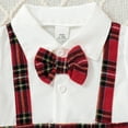 thumbnail image 5 of Baby Boys Outfit Plaid Suspenders Jumpsuit with Hat Gentleman Bow Children's Suit Baby Girl Clothes, 5 of 6
