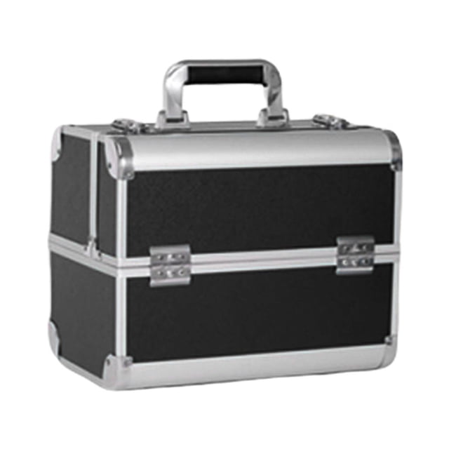 Caja de tren de maquillaje portátil jinwen Estuche de maquillaje cosmético de aluminio Plata + negro