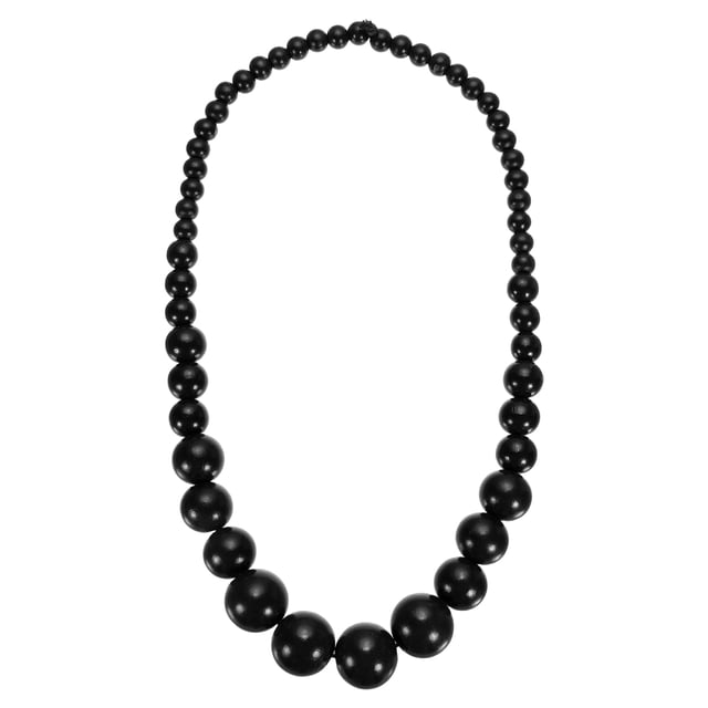 Collar de Perlas Gruesas Uxcell, Collar de Perlas de Madera Redondas, Collar de Perlas Grandes para Mujeres y Hombres, Joyería Hecha a Mano, Accesorios de Moda, Negro