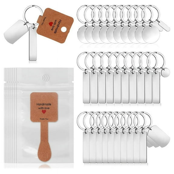 30 Pcs Engravable Metal Keychain Blanks Stamping Tags and Packaging Bags