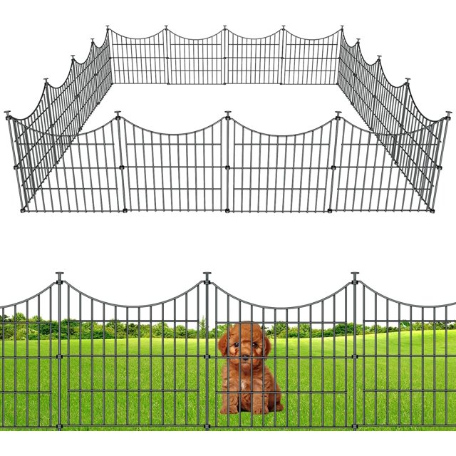 Panels Garden Fence Dog Fence Outdoor For Yard in H x .ft L Rustproof Metal Fencing with Ground Stakes | No Dig Animal Proof Containment for Pets/Rabbits | Durable Patio Security