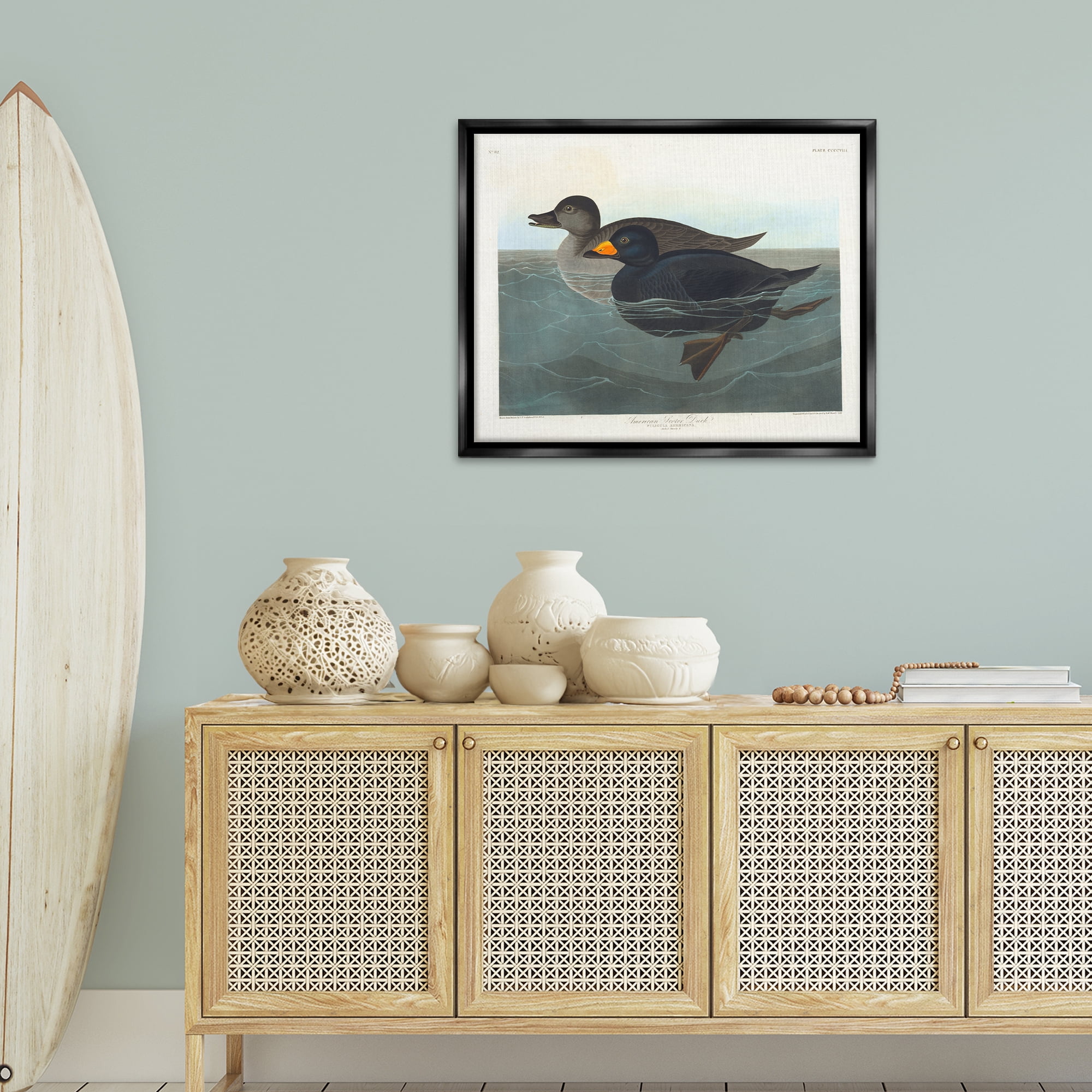 Stupell Industries Classic American Scoter Duck Animals Painting Black Floater Framed Canvas Art Print Wall Art, 31 x 25