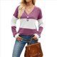 thumbnail image 1 of Camiseta Holgada con Botones y Cuello en V de Larga para Mujer, Otoño e Invierno 2025, con Contraste de Color Rojo Púrpura S, 1 of 10