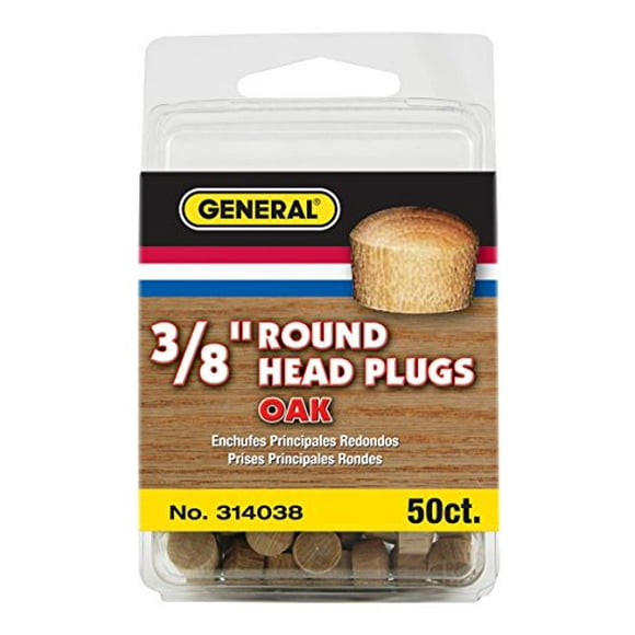 General Tools 314038 Round Head Plugs, 3/8-Inch, Oak, 50-Pack