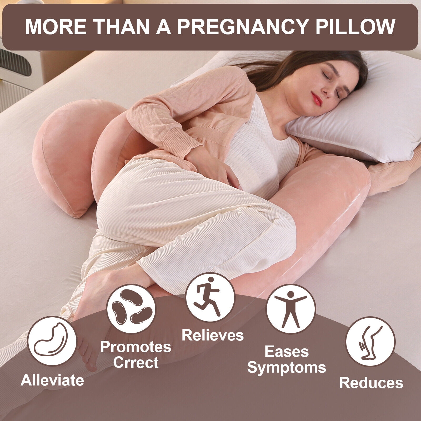 TOPCHANCES Pregnancy Pillows for Women Sleeping, Full Body Pillows for Pregnancy, Maternity Pillows with Washable Velvet Fabric Cover, Pink