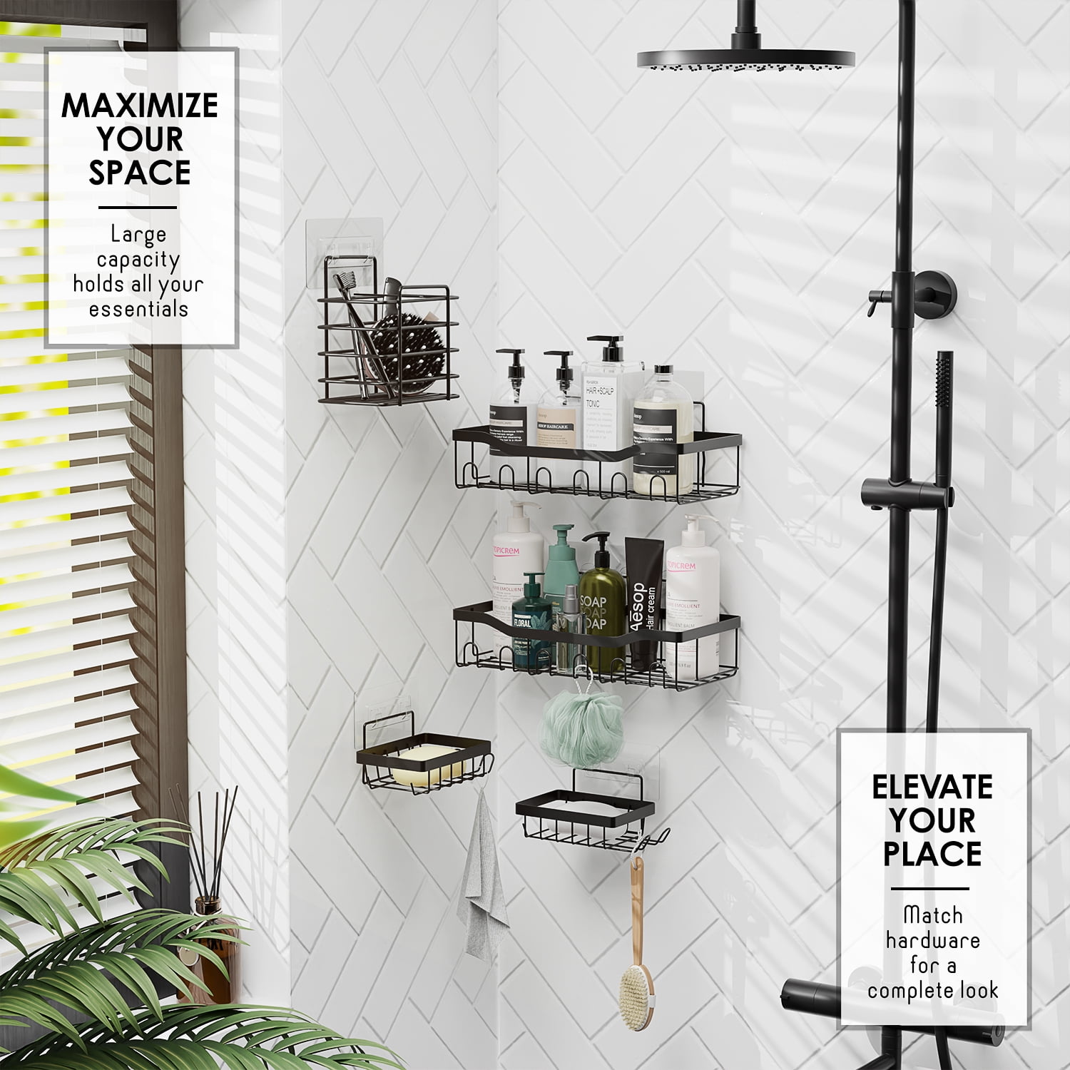 Lammaloe Navy Blue Bathroom Accessories Sets and Shower Caddy for Bathroom Sets with Shower Curtain Sets and Rugs and Accessories for Bathroom Decor with Toothbrush Holder