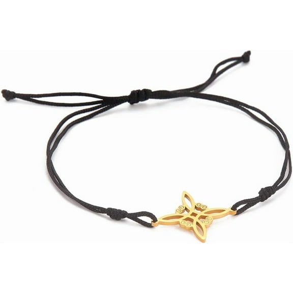 Celtic Knot Jade Wire Bracelet Pendant Hollow Four Petal Leaf Stainless Steel Pendant Ireland Witch Amulet Pagan Jewelry Gift