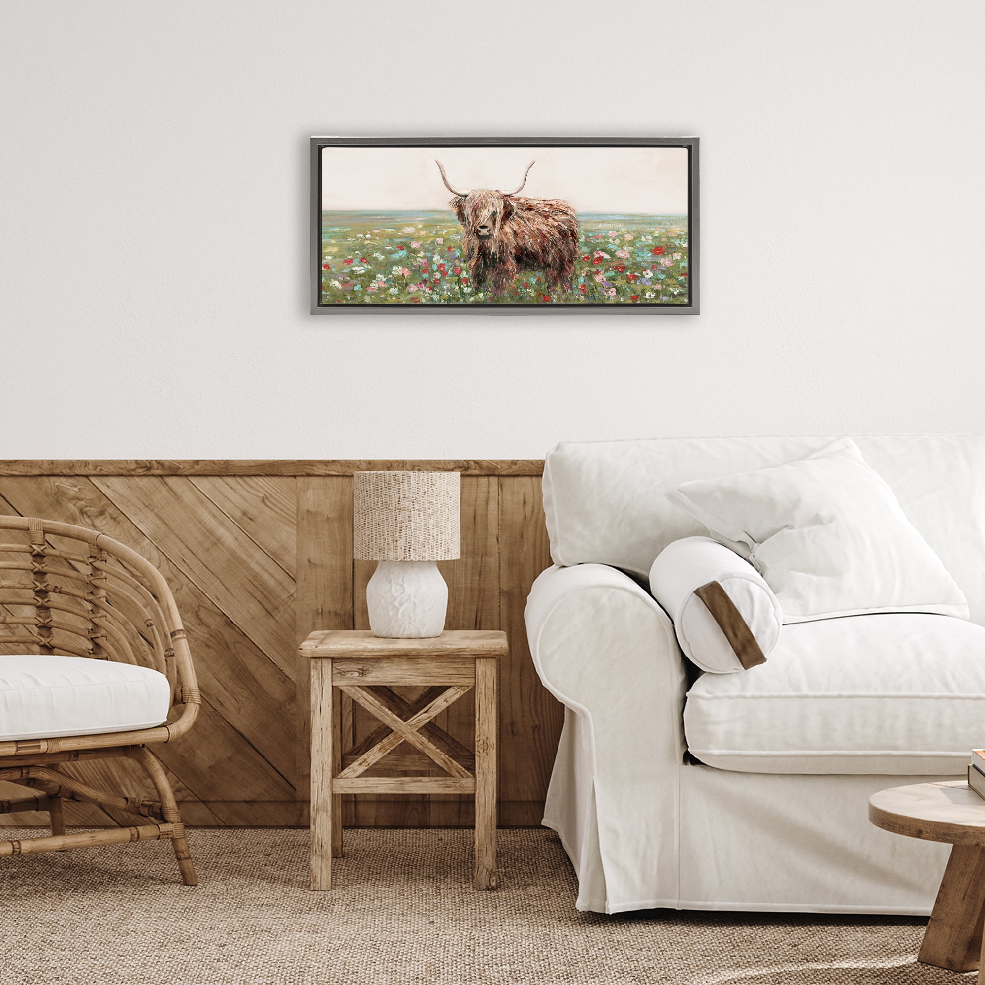 Stupell Industries Grazing In Poppy Field Gray Framed Floater Canvas Wall Art, design by Sally Swatland