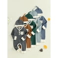 thumbnail image 3 of BemeyourBBs Baby Boy Fall Romper Contrast Ribbed Long Sleeve Jumpsuit Hat, 3 of 9