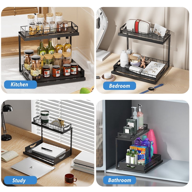 Under Sink Organizer and Storage, 2 Pack Pull Out Cabinet Organizer Slide Out Sink Shelf Cabinet Storage Shelves, Under Sink Storage for Kitchen Bathroom Cabinet