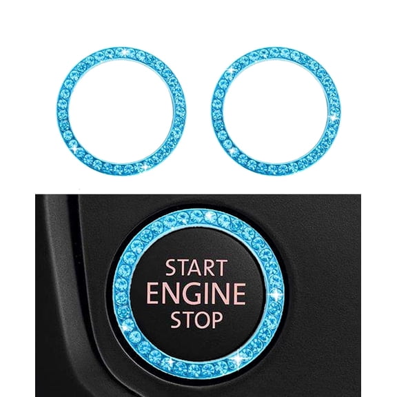 Engine Start Stop Button Bling Ring Cover,Key Ignition Starter & Knob Ring Crystal Rhinestone Cover, Push Start Button Cover Diamond Decor, Car Emblem Badge Sticker Women (2 Rings, Red)