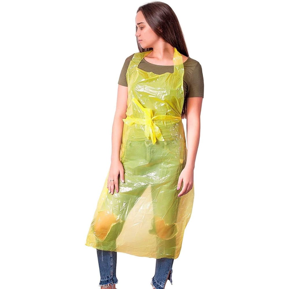 100 Pack Yellow PE Aprons 28 x 46 inches 0.8 Mil Disposable Aprons
