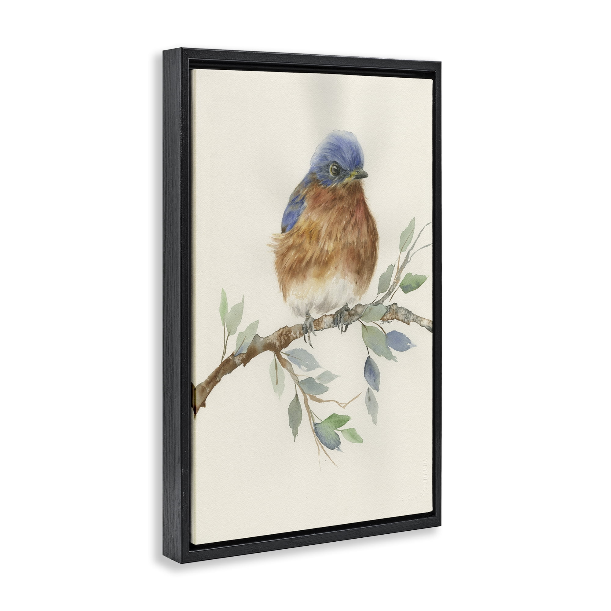 Stupell Industries Songbird Perched on Branch Black Framed Floater Canvas Wall Art, design by Cady Driver