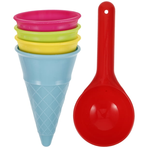 5 piezas de juguetes de playa para niños: conos y cucharas para helado de arena y playa (color aleatorio).