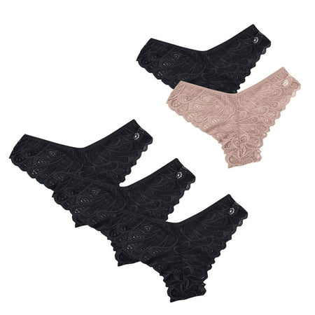 Scyoekwg Womens Underwear Bikinis Briefs Solid Color Breathable Ladies Panties Mid Waisted V-Waisted Hip Wrap Triangular Lace Underwear Hipster Panties Underpants 5 Pack(Pink XXL)