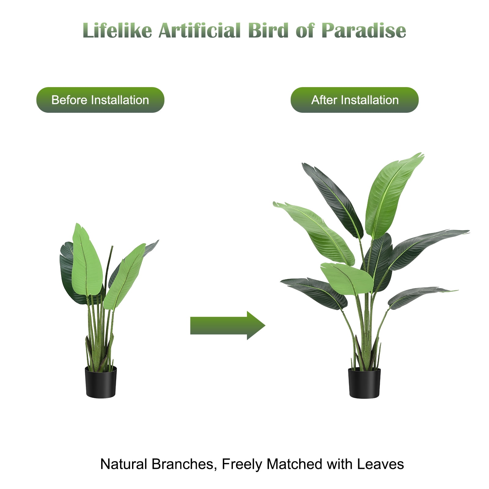 Artificial Bird of Paradise Plant 4/5FT Fake Palm Tree for Indoor Outdoor Modern Decor Faux Plants for Home Office Perfect Housewarming Gift with 10 Trunks Faux Leaves 1 Pack