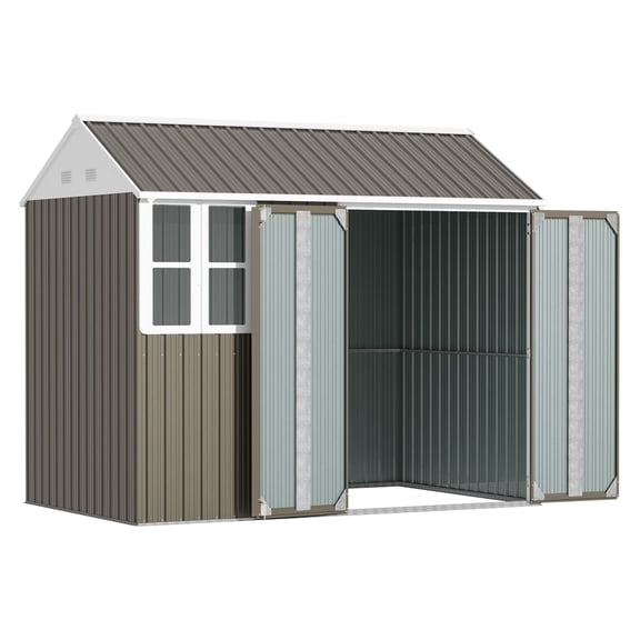 8x6 Metal Garden Storage Shed - Outdoor Tool House with Lockable Door, Window & Vents - Gray