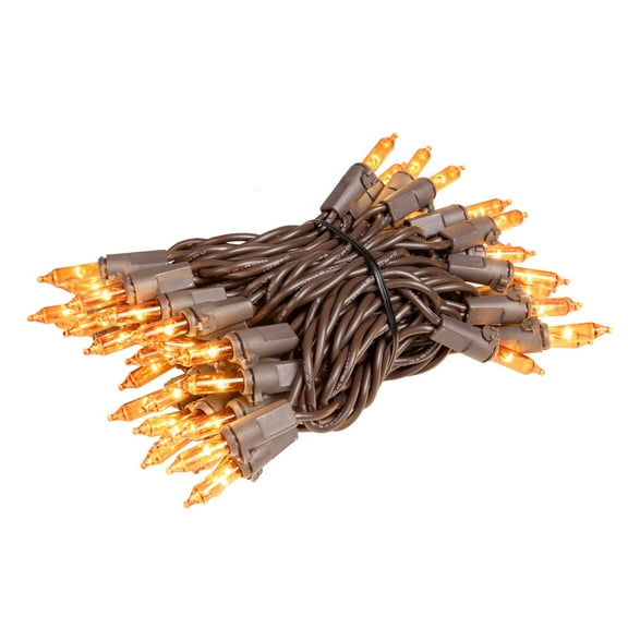 Novelty Lights RetroGlo® LED Mini Lights, 50 Orange Bulbs on Brown Wire, 11ft with 2.5" Spacing, Incandescent Style Glow, 2700K Warm White Core