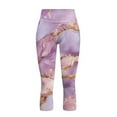 thumbnail image 4 of SCRAWLGOD Marble Print Golden Violet Capri Leggings for Women, Breathable Athletic Slim Yoga Pants with Pockets, High Waisted Buttery Soft Women's Leggings for Workout, XL, 4 of 7