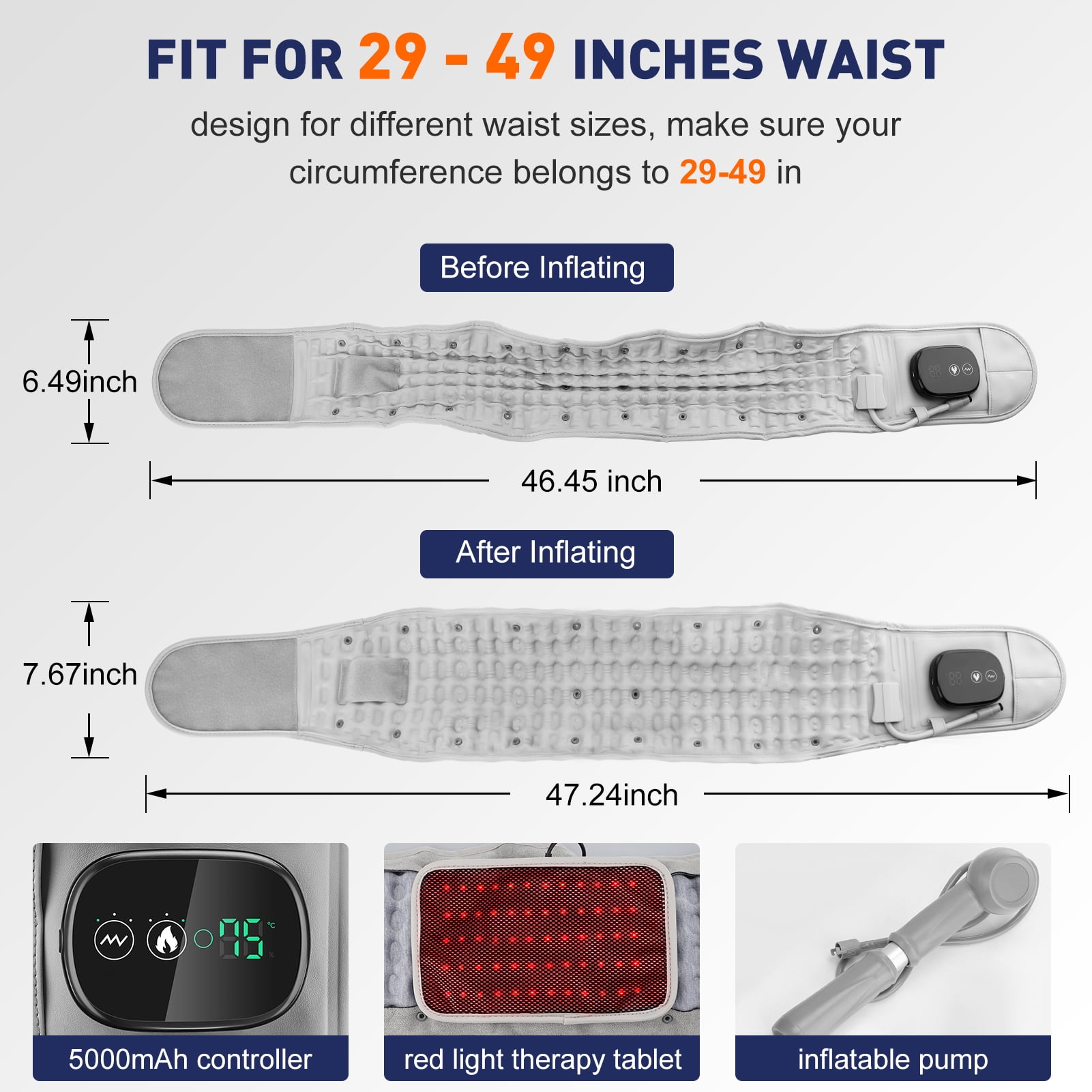 Cordless Heated Back Belt Brace for Relax, Heated Pad, Decompression Back Belt, Lumbar Support Belt with Heat & Vibration,Heated Waist Belt Massaager for Women & Men
