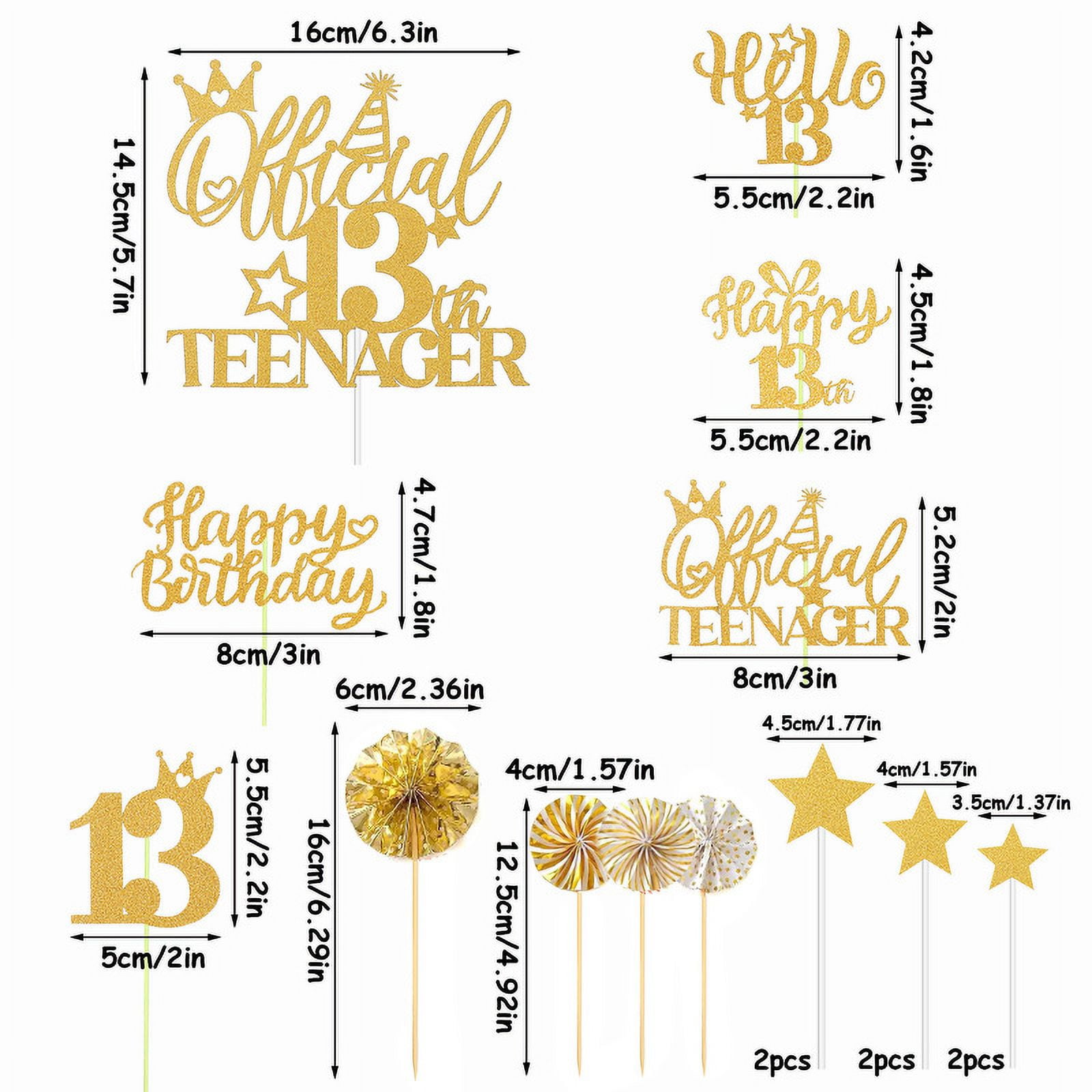 Gidobo Decoraciones para tartas de feliz cumpleaños 13 para niños y niñas, Hello 13, decoraciones de pastel de oro negro con estrellas para Gidobo Decoraciones para tartas de feliz cumpleaños 13 para niños y niñas, Hello 13, decoraciones de pastel de oro negro con estrellas para