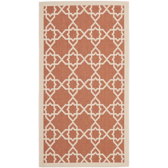 SAFAVIEH Courtyard Carol Geometric Indoor/Outdoor Area Rug, Terracotta/Beige, 2'7" x 5'