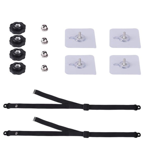 2 Pack Adjustable TV Safety Straps, No-Drill Adhesive TV Anchors for , Premium TV Furniture Anti Tip Straps,2 x Safety straps 4 x Wall stickers 4 x Nuts,Black