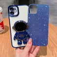 thumbnail image 3 of Compatible for iPhone 11 Bling Plating Astronaut Hidden Stand Case, Cute 6D Stand Glitter Phone Case for Women Girls Soft TPU Shockproof Back Cover - Navy Blue, 3 of 12