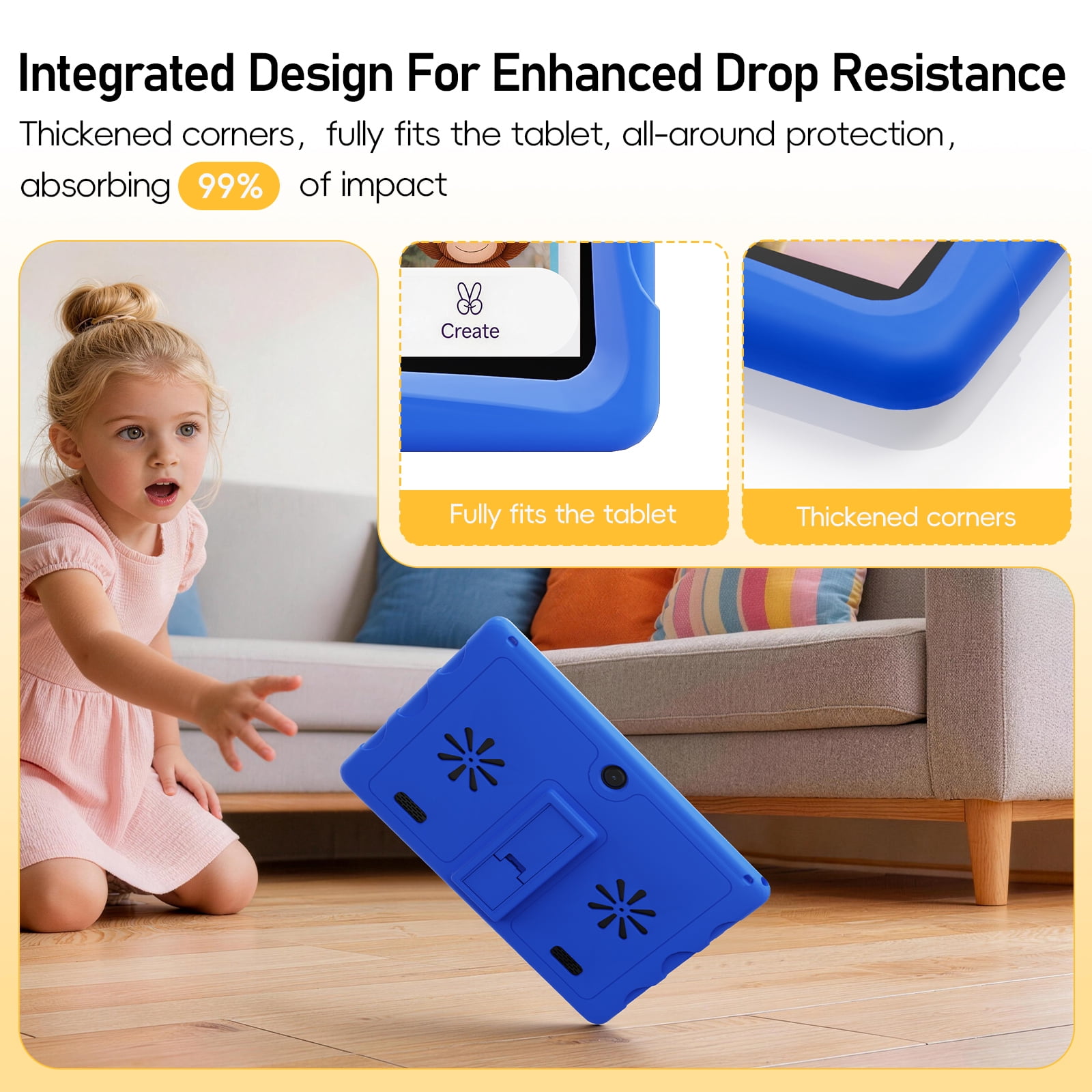 Doundy 10.1" Android 15 Kids Tablet, 6GB+64GB & Dual Camera Tablet for Kid, 6000mAh，Parent Control, Child Education Tablet with Wilanyard(Blue)
