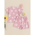 thumbnail image 6 of Suealasg Kids Girls Summer Outfits 6M 1T 2T 3T 4T Short Sleeve Floral Print T-Shirt Tops Elastic Shorts 2Pcs Causal Beach Clothes for Toddler Baby Girls, 6 of 9