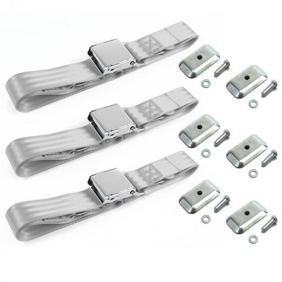Triumph Spitfire 1962-1980 Airplane 2 Point Gray & Grey Lap Bench Seat Belt Kit with Bracketry - 3 Belts