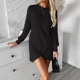 thumbnail image 2 of Bixock Dresses for Women Casual Midi Dress Solid Color Long Sleeve Crew Neck Hem Slim High Waist A Line Boho Dress Sundress Travel Vacation Beach Clothes, 2 of 5