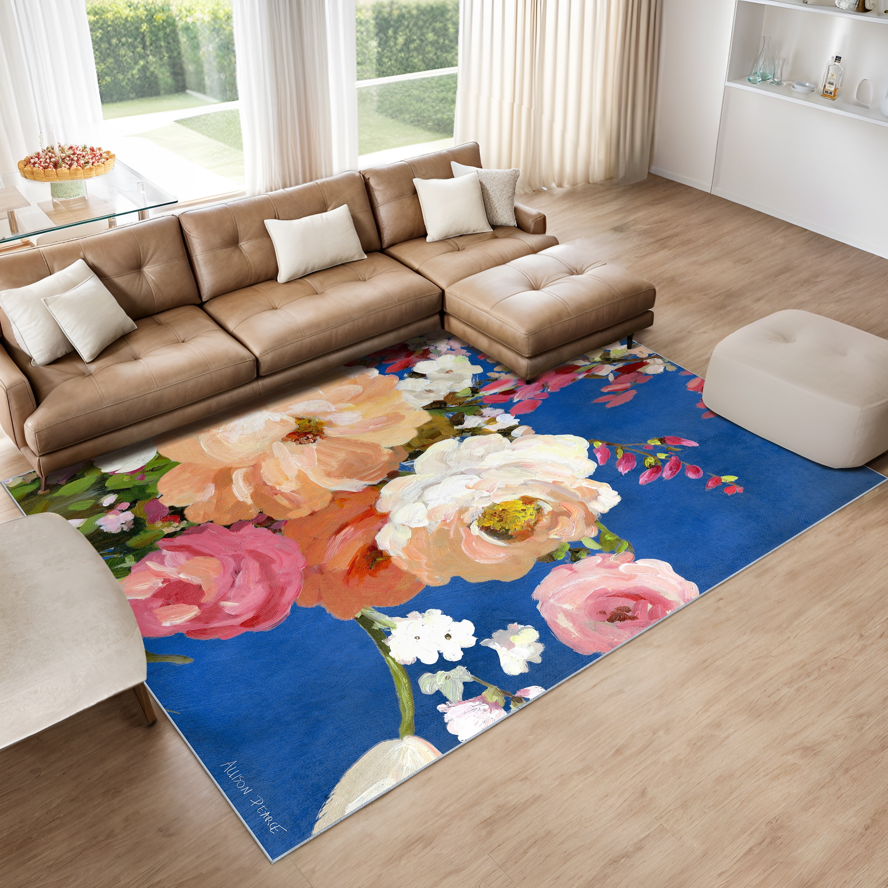 Midnight Flowers I, 8'x10' Hand Washable Art Area Rug