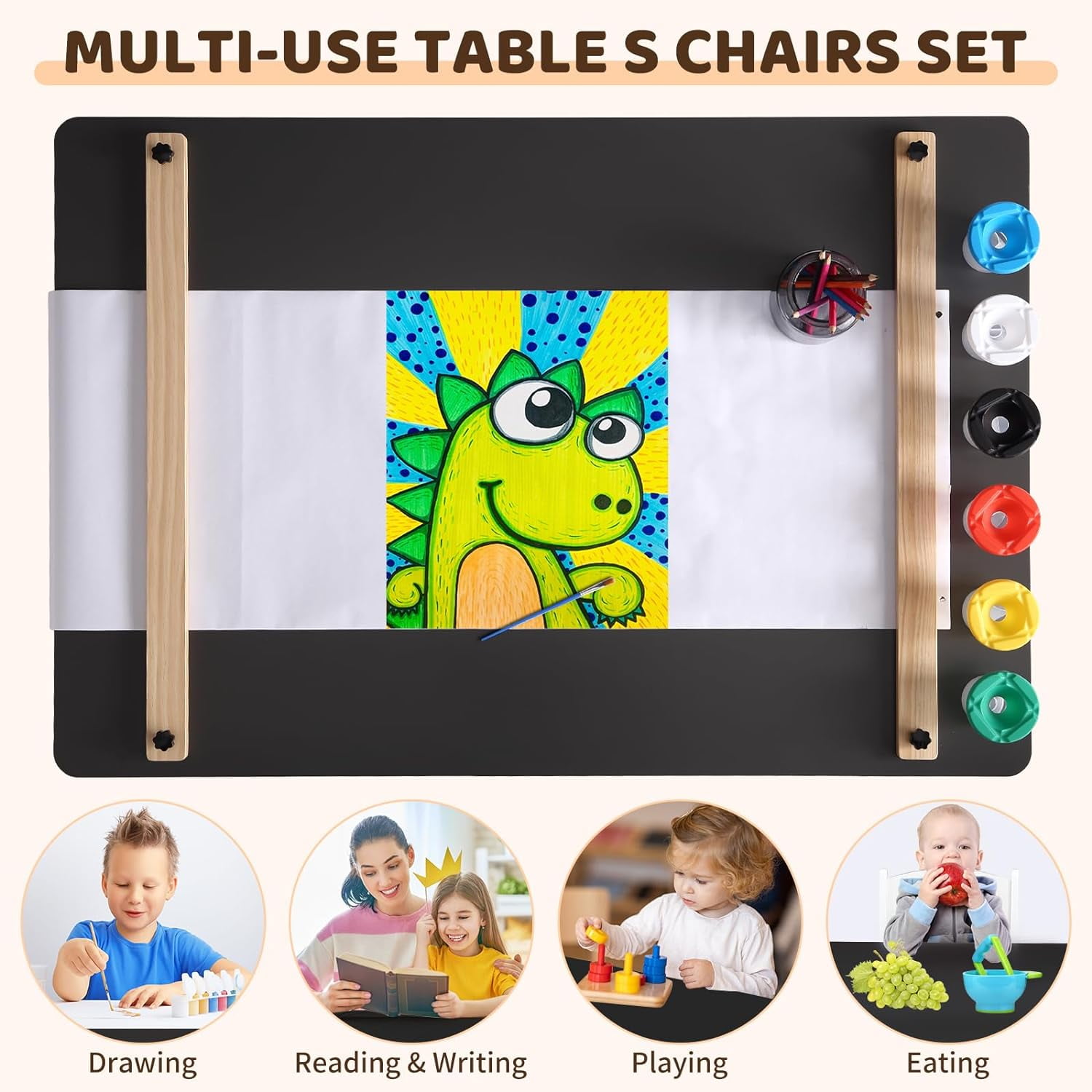 4 In 1 Kids Art Table and Chair Set,Toddler Craft Large Storage Desk With Portable Art Supply Organizer, Drawing Desk, Kids Activity and Study Table, Activity & Crafts for Children Wooden Furniture