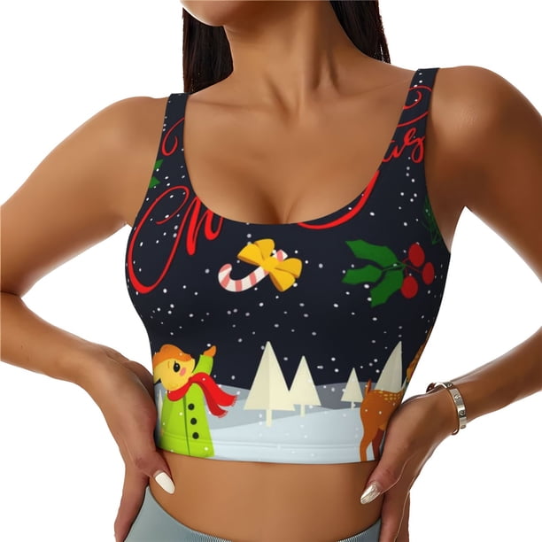 Fotbe Merry Christmas Elk Sujetador Deportivo Largo sin Aros para Mujer con Almohadillas y Soporte Medio, Transpirable y Absorbente, Camiseta Tipo Chaleco o Tank Top-XX-Large