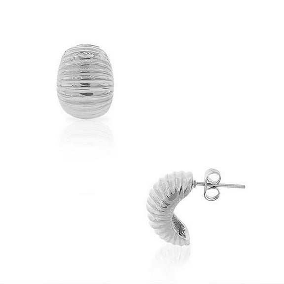 EDFORCE Stainless Steel Silver-Tone Classic Half-Hoop Stud Earrings