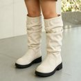 thumbnail image 2 of PFWOWB Girls Slouchy Knee-High Boots Faux Suede Pull-On Tall Boots with Low Block Heel (White,1.5), 2 of 5