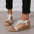 thumbnail image 3 of SACFOF Womens Wedge Sandals Flower Low Heel Dressy Sandals Elastic Ankle Strap Rhinestone Sandals Summer Comfortable Shoes, 3 of 6