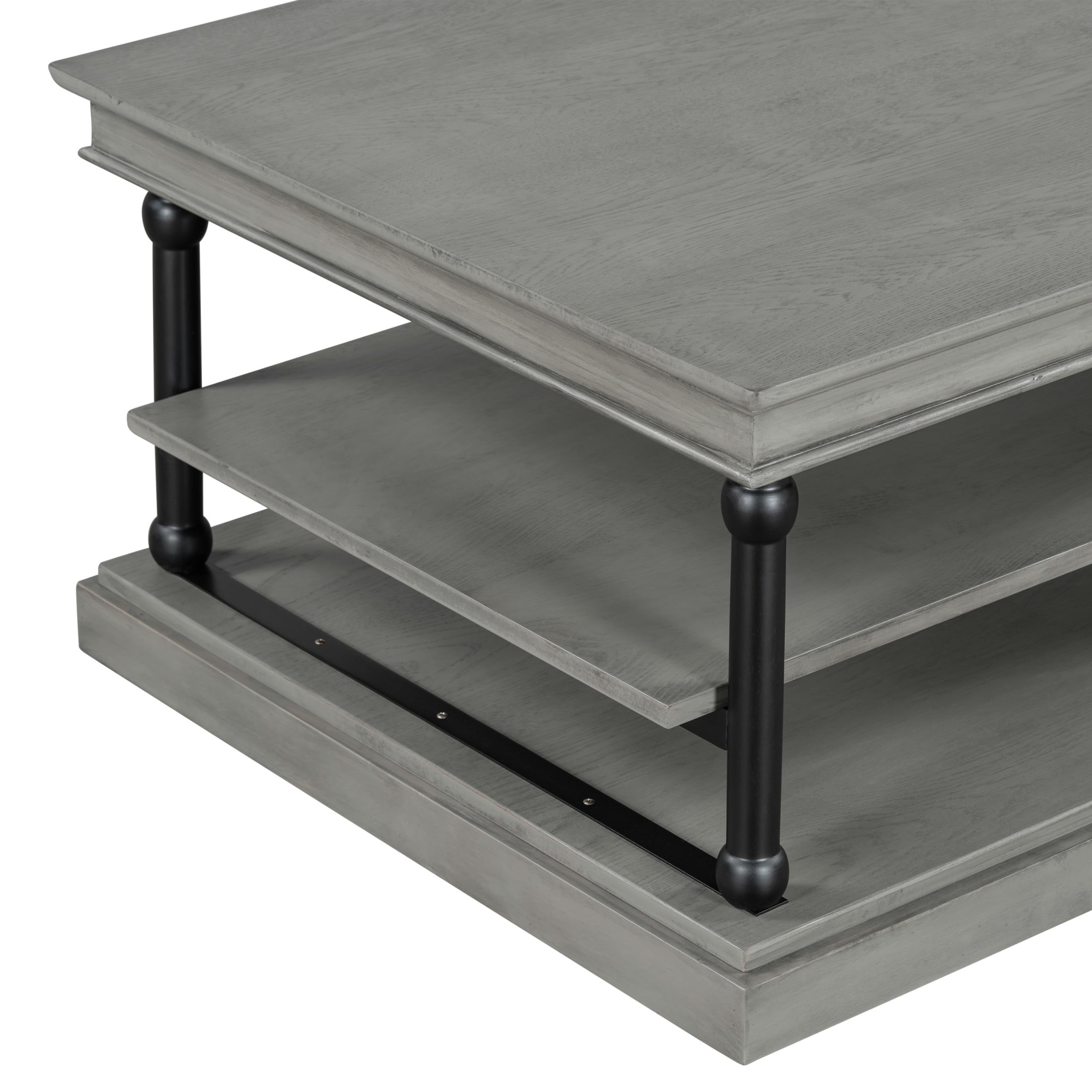 Christopher Knight Home 55.1" Rectangular Wood Coffee Table with 2 Open Storage Shelves, Gray+Black