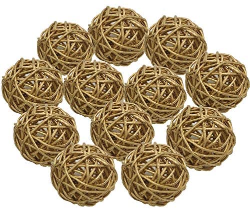 Worldoor 15 Pieces Wicker Rattan Balls Decorative Orbs Vase Fillers for Craft White Beige Coffee Aromatherapy Accessories 2 Inch Baby Shower Wedding Table Decoration Party