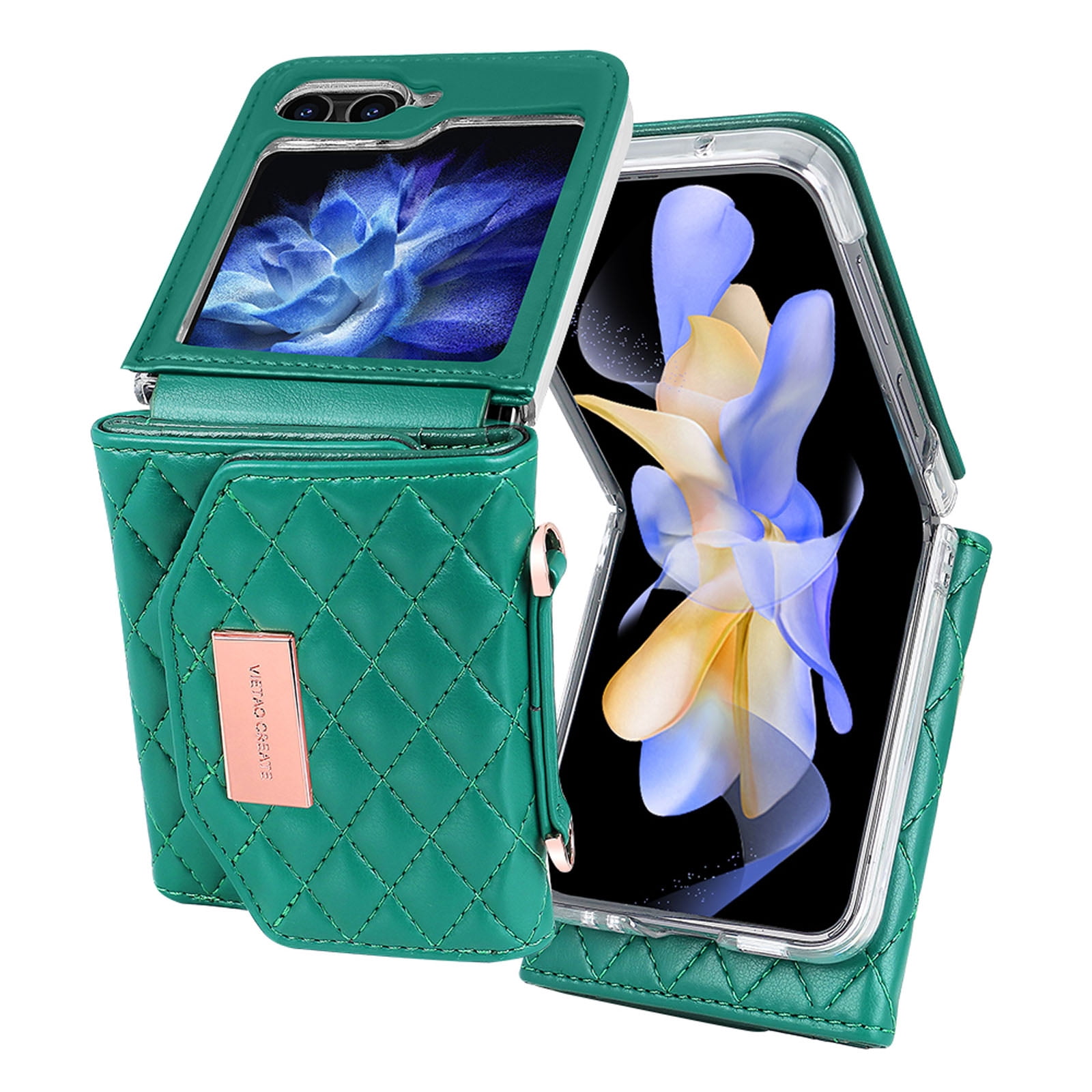 for Samsung Galaxy Z Flip 6 Case with Card Slots, [Crossbody Strap] [RFID Blocking] Women Girls PU Leather Wallet Case Lanyard Crossbody Bag Phone Case for Samsung Galaxy Z Flip 6,Green