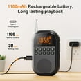 thumbnail image 3 of AM FM Portable Radio:1100mAh Rechargeable Transistor Pocket Radio with Best Reception Digital Tuning, LCD Screen,Numeric Keyboard, Earphone, Sleep Timer, for Jogging, Walking, 3 of 8