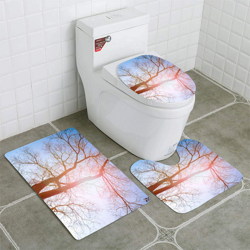 Spring Green Forest Shower Curtain Toilet Cover Rug Bath Mat Contour Rug Set 