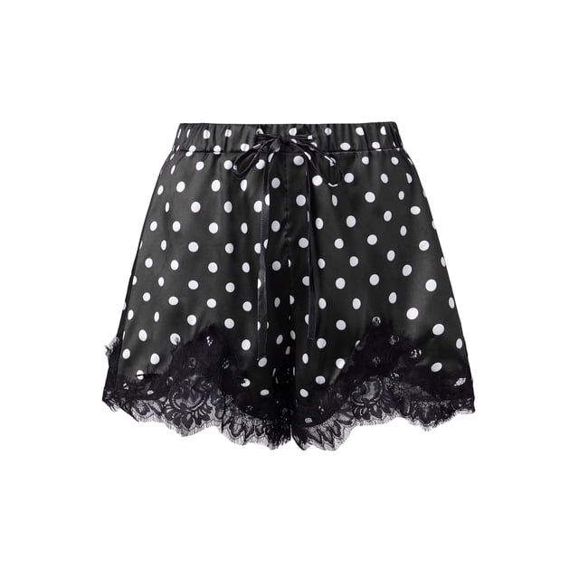 Shorts de mujer de pierna ancha con estampado de lunares y ribete de encaje para el verano, ideales para uso diario, viajes y fiestas.