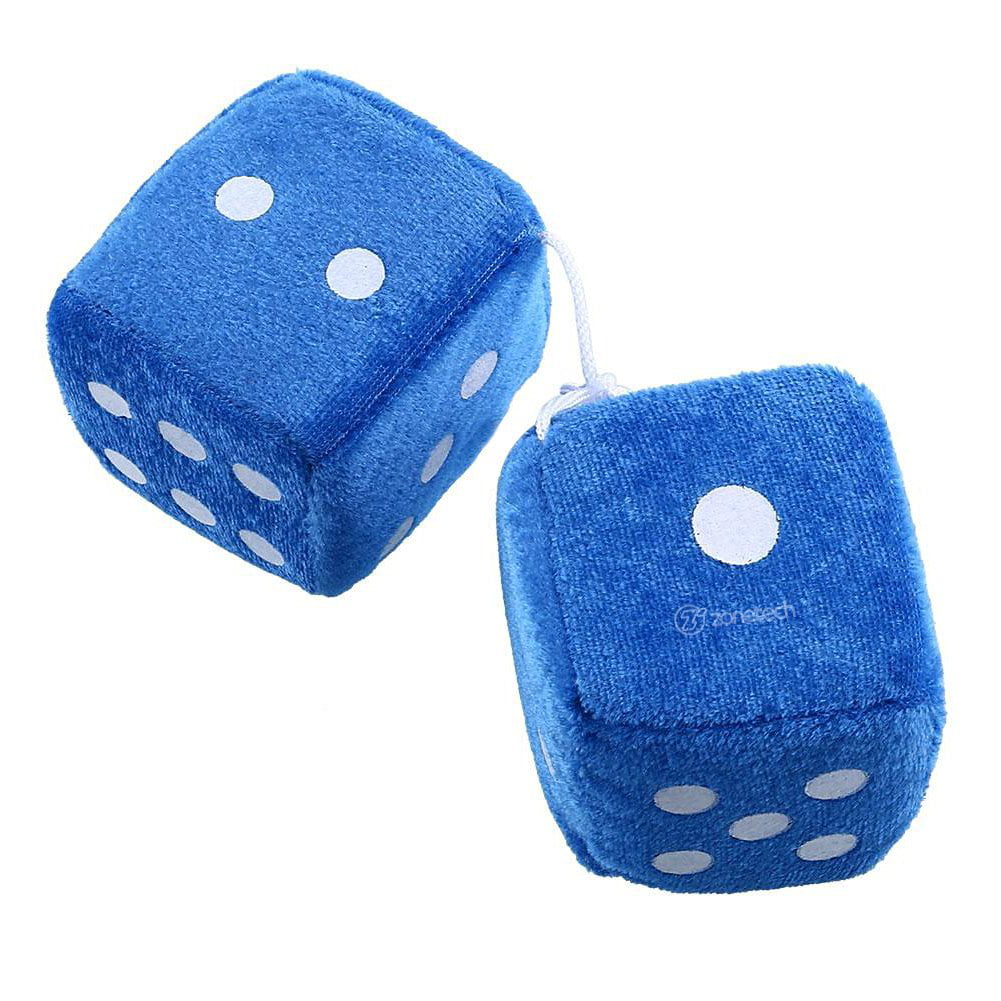Zone Tech Blue Teal 3 Square Hanging Dice-Soft Fuzzy Decorative Vehicle Hanging Mirror Dice with White Dots Pair 