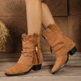 thumbnail image 2 of Wensltd Fringe Boots for Women Mid Heel Western Style Retro Cowboy Boots Comfort Wear Brown, 2 of 9