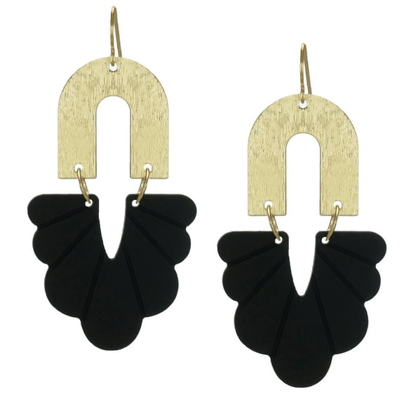 Abstract Boho Chic Flower & Gold Statement Earrings, Hypoallergenic, Black