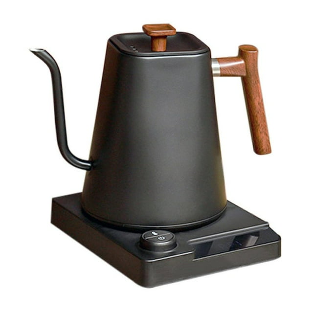 1L Electric Gooseneck Kettle Teapot with Stainless Steel Inner Liner and Cover, Hot Water Boiler Heater Black+wood grain US Plug