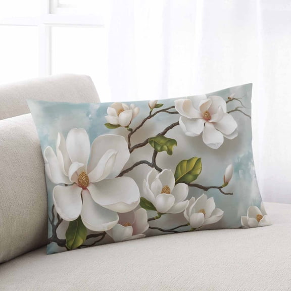 Vintage Flowers Queen Size Pillow Cover, Pillowcase Protectors with Zipper, Breathable Decorative Throw Pillow Case Cover, White Country Lily Floral Plant Branch Pillow Shams for Couch Sofa 20x30Inch
