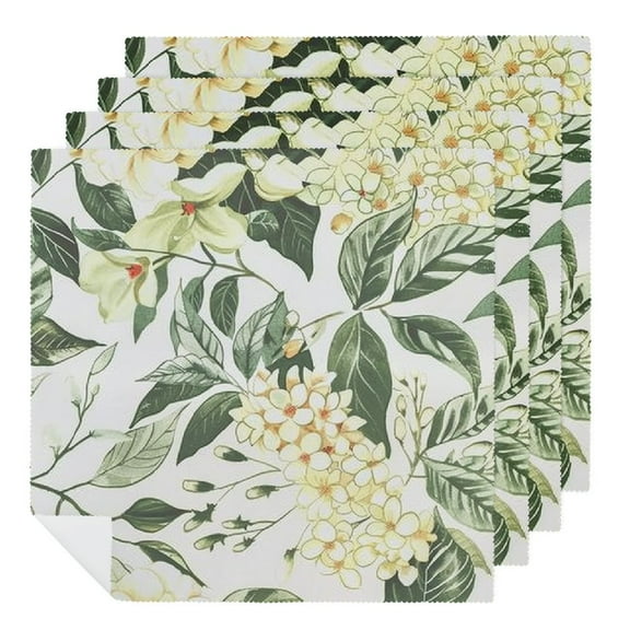 Qinduosi White Floral Cocktail Beverage Cloth Napkins Spring Blossom Flowers Greenery Dessert Napkin for Wedding Holiday Bridal; Baby Shower Tableware Party Supplies